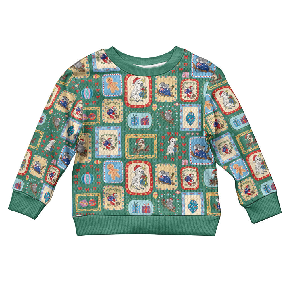 Australia Wildlife Christmas Stamps Kid Ugly Christmas Sweater Green Aussie Native Animal Seamless Pattern