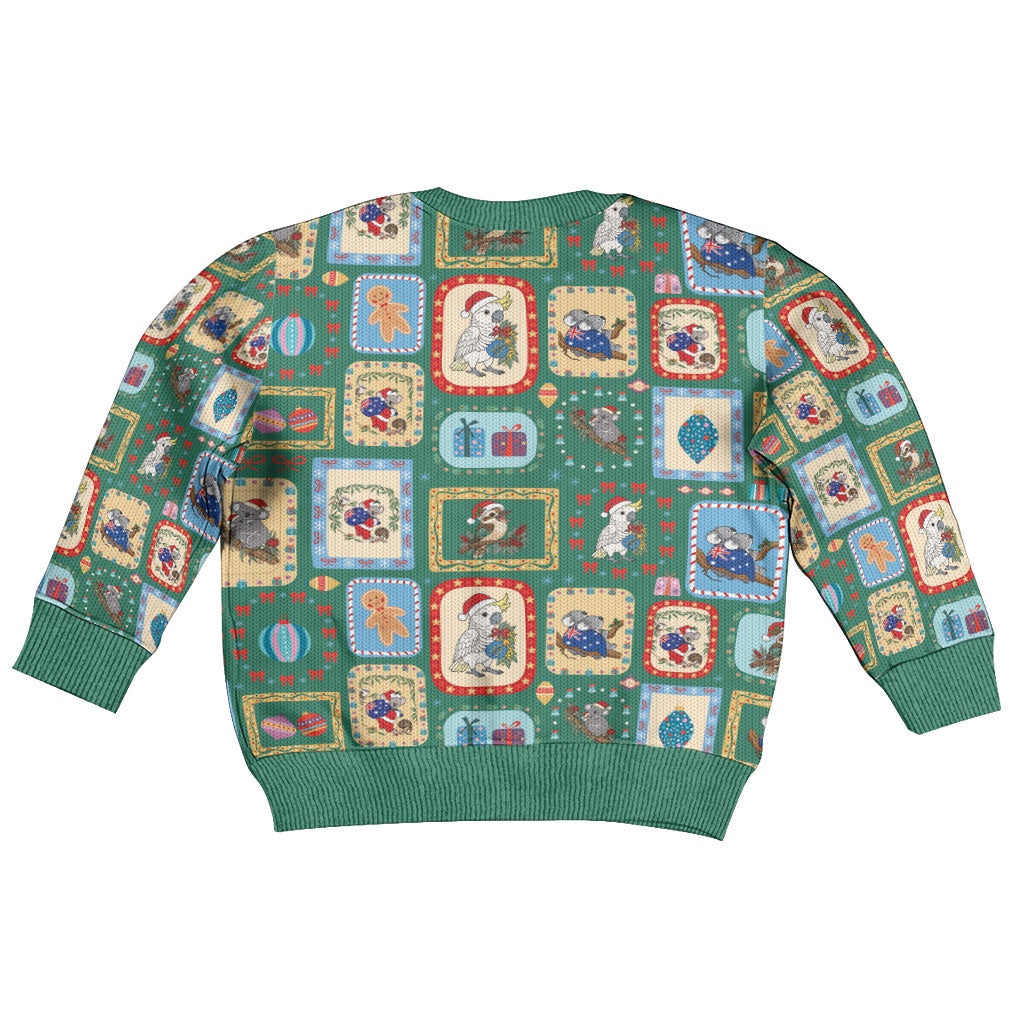 Australia Wildlife Christmas Stamps Kid Ugly Christmas Sweater Green Aussie Native Animal Seamless Pattern