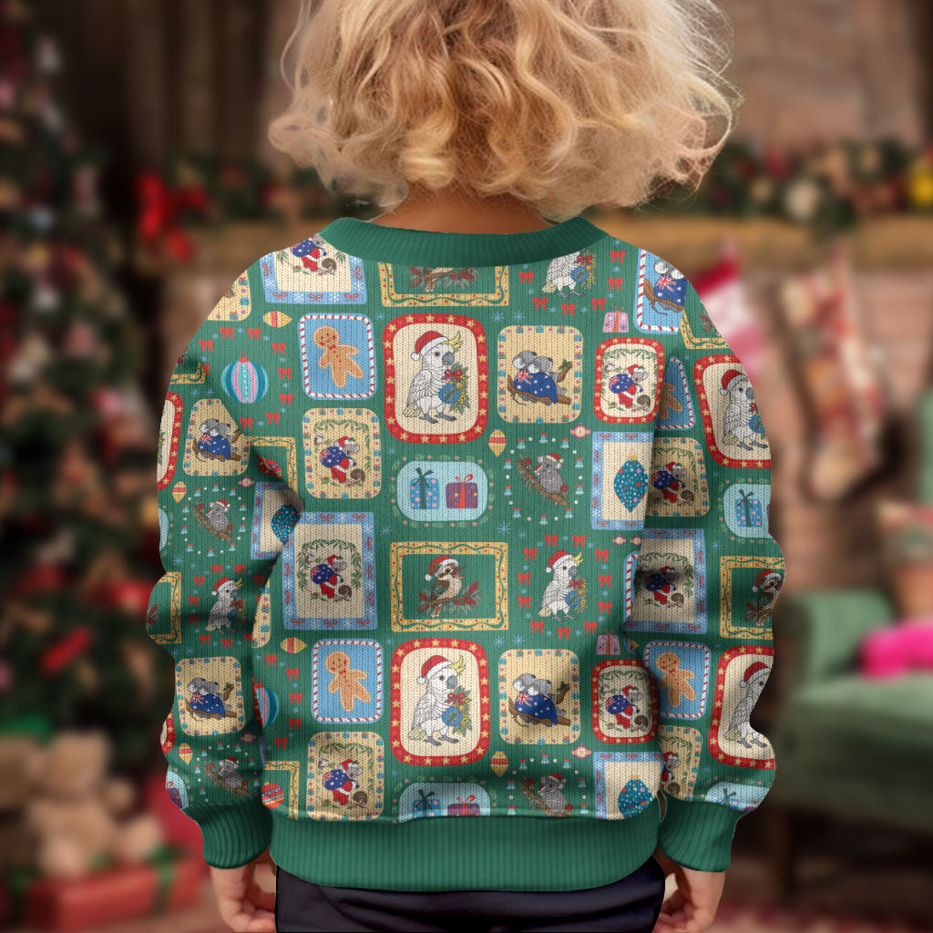 Australia Wildlife Christmas Stamps Kid Ugly Christmas Sweater Green Aussie Native Animal Seamless Pattern