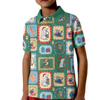 Australia Wildlife Christmas Stamp Kid Polo Shirt Green Aussie Native Animal Seamless Pattern