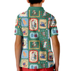 Australia Wildlife Christmas Stamp Kid Polo Shirt Green Aussie Native Animal Seamless Pattern