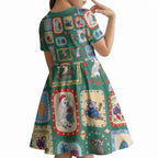 Australia Wildlife Christmas Stamp Kid Short Sleeve Dress Green Aussie Native Animal Seamless Pattern