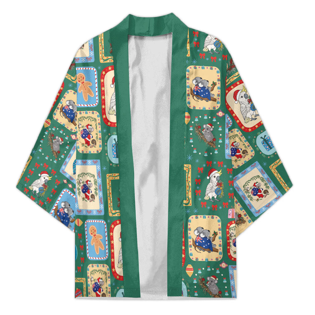 Australia Wildlife Christmas Stamp Kimono Green Aussie Native Animal Seamless Pattern