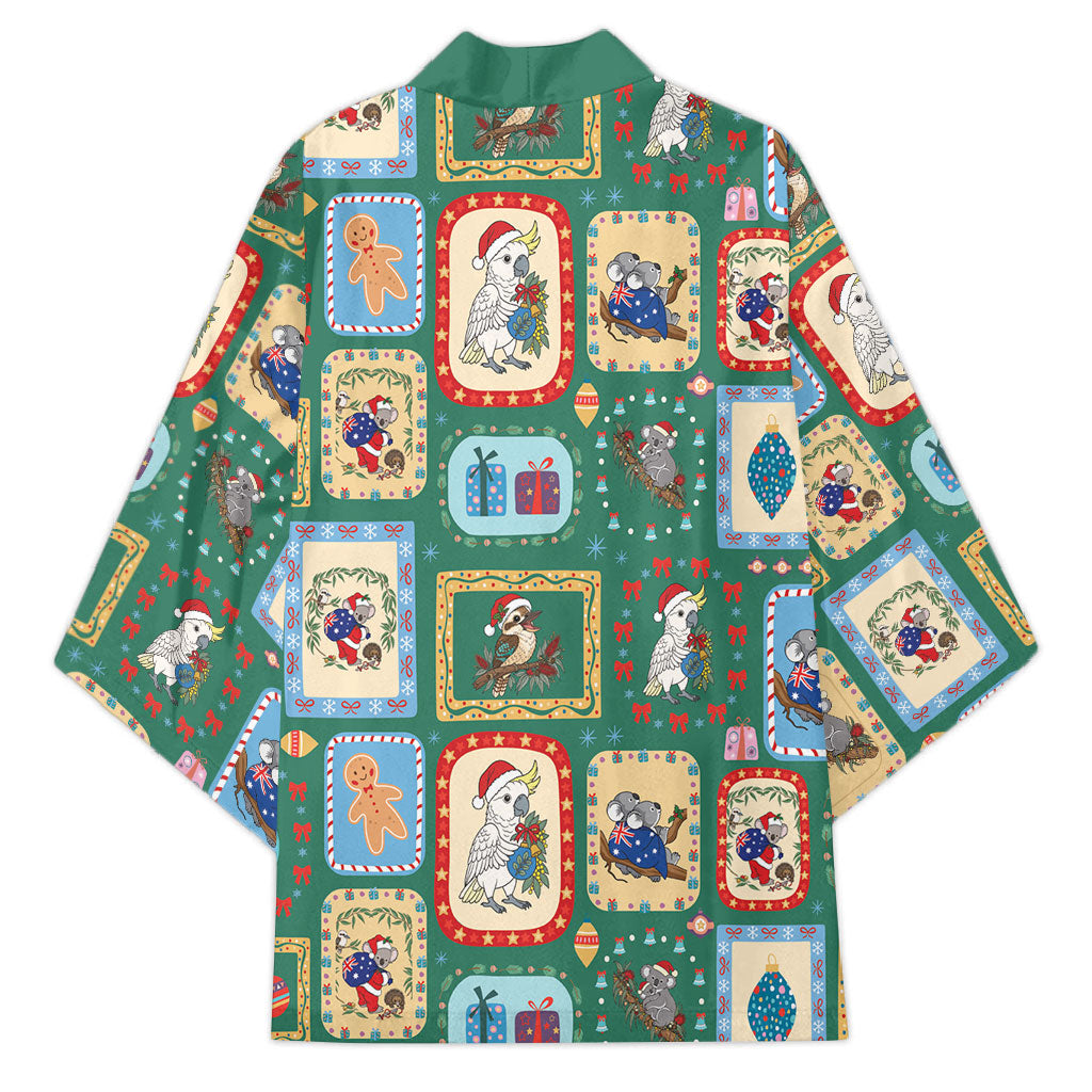 Australia Wildlife Christmas Stamp Kimono Green Aussie Native Animal Seamless Pattern