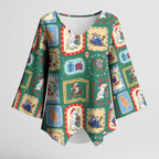 Australia Wildlife Christmas Stamp Kimono Sleeve Blouse Green Aussie Native Animal Seamless Pattern