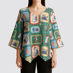 Australia Wildlife Christmas Stamp Kimono Sleeve Blouse Green Aussie Native Animal Seamless Pattern