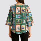 Australia Wildlife Christmas Stamp Kimono Sleeve Blouse Green Aussie Native Animal Seamless Pattern
