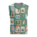 Australia Wildlife Christmas Stamps Christmas Knitted V-Neck Vest Green Aussie Native Animal Seamless Pattern