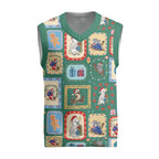 Australia Wildlife Christmas Stamps Christmas Knitted V-Neck Vest Green Aussie Native Animal Seamless Pattern