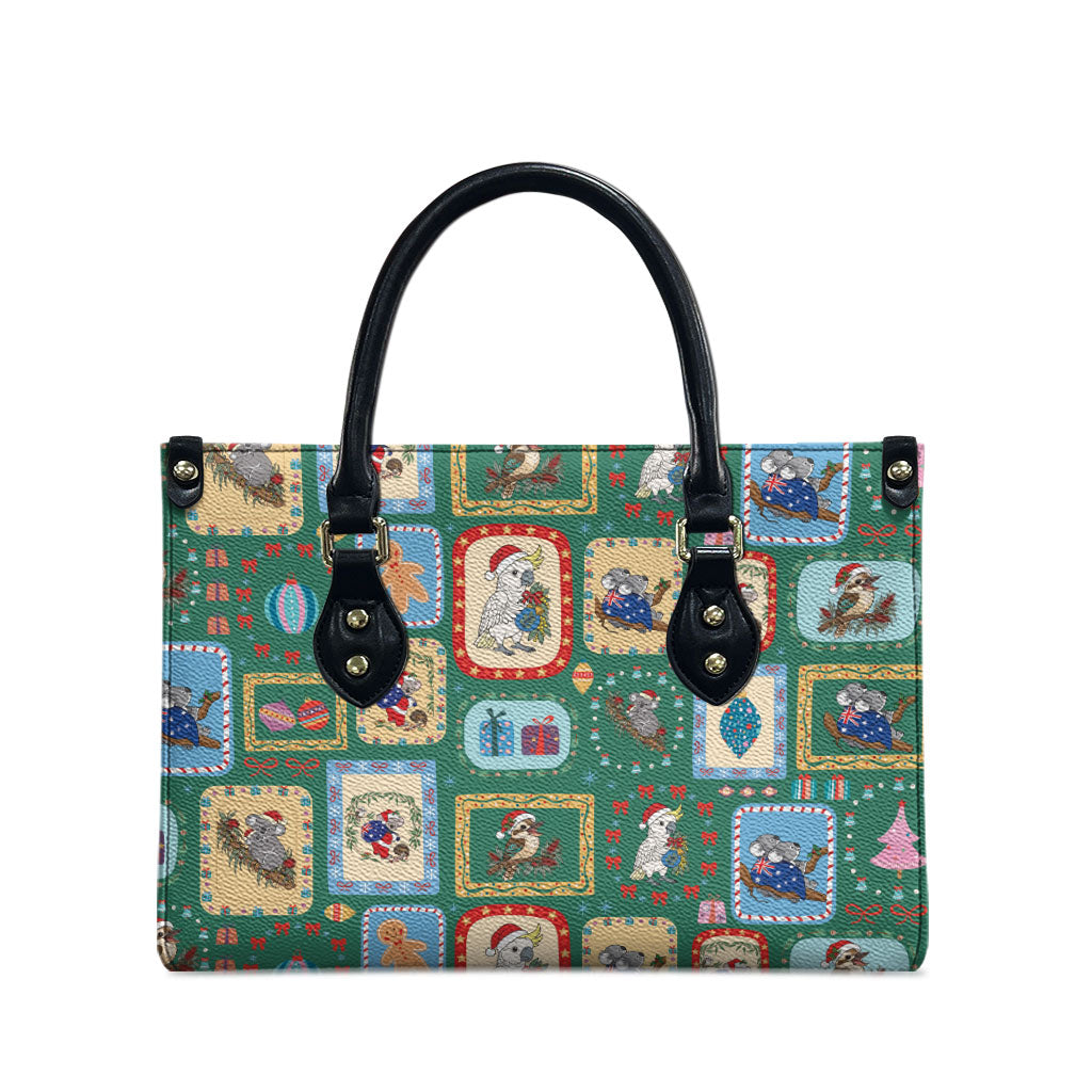 Australia Wildlife Christmas Stamp Leather Bag Green Aussie Native Animal Seamless Pattern