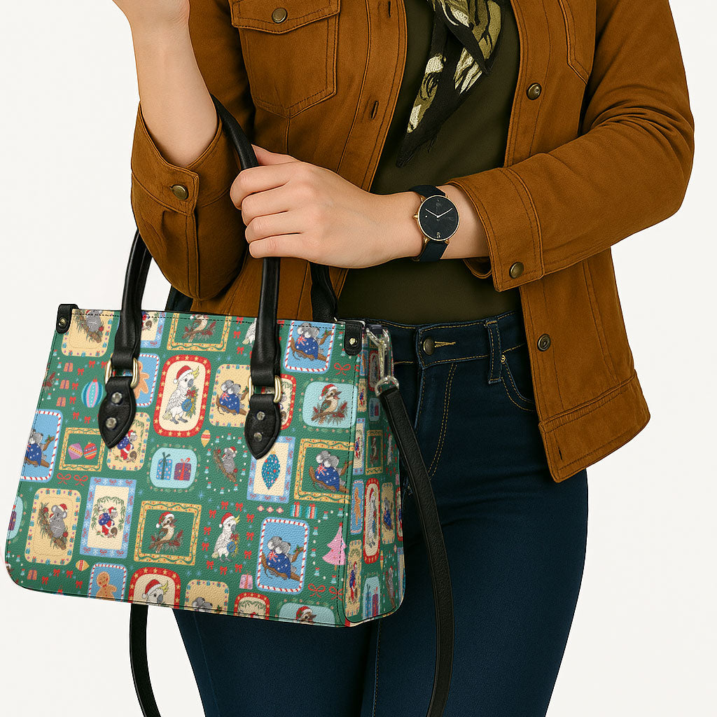 Australia Wildlife Christmas Stamp Leather Bag Green Aussie Native Animal Seamless Pattern