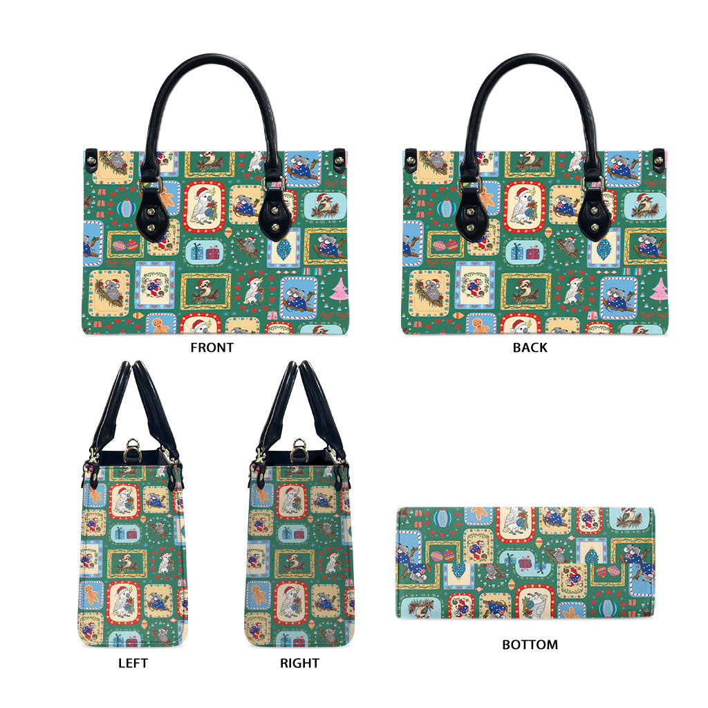 Australia Wildlife Christmas Stamp Leather Bag Green Aussie Native Animal Seamless Pattern