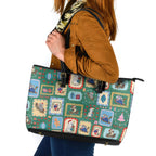 Australia Wildlife Christmas Stamp Leather Tote Bag Green Aussie Native Animal Seamless Pattern