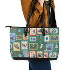 Australia Wildlife Christmas Stamp Leather Tote Bag Green Aussie Native Animal Seamless Pattern