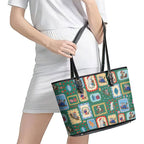 Australia Wildlife Christmas Stamp Leather Tote Bag Green Aussie Native Animal Seamless Pattern