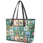 Australia Wildlife Christmas Stamp Leather Tote Bag Green Aussie Native Animal Seamless Pattern