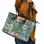 Australia Wildlife Christmas Stamp Leather Tote Bag Green Aussie Native Animal Seamless Pattern