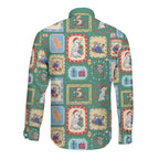 Australia Wildlife Christmas Stamp Long Sleeve Button Shirt Green Aussie Native Animal Seamless Pattern