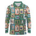 Australia Wildlife Christmas Stamp Long Sleeve Polo Shirt Green Aussie Native Animal Seamless Pattern
