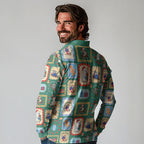 Australia Wildlife Christmas Stamp Long Sleeve Polo Shirt Green Aussie Native Animal Seamless Pattern