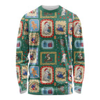Australia Wildlife Christmas Stamp Long Sleeve Shirt Green Aussie Native Animal Seamless Pattern
