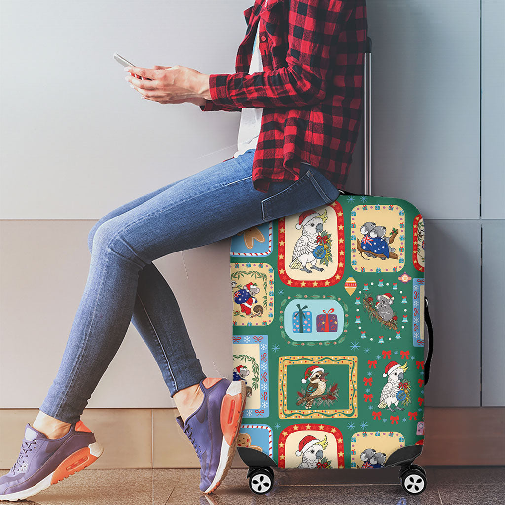 Australia Wildlife Christmas Stamp Luggage Cover Green Aussie Native Animal Seamless Pattern