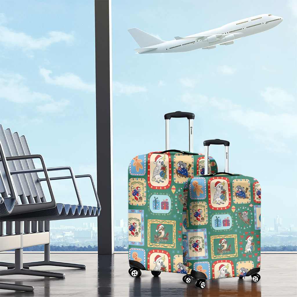 Australia Wildlife Christmas Stamp Luggage Cover Green Aussie Native Animal Seamless Pattern