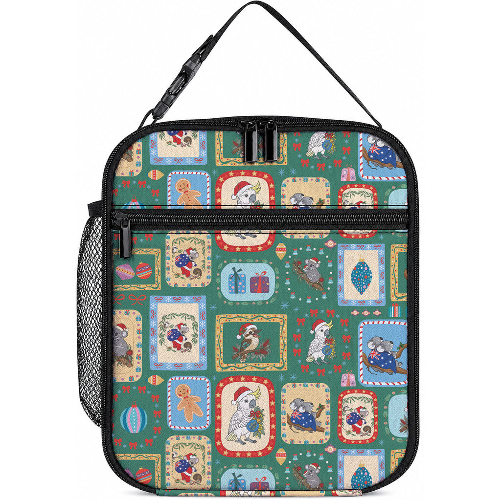 Australia Wildlife Christmas Stamp Lunch Bag Green Aussie Native Animal Seamless Pattern