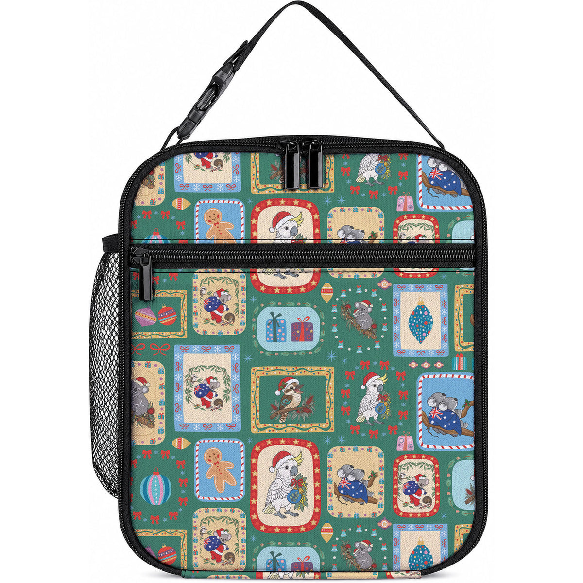 Australia Wildlife Christmas Stamp Lunch Bag Green Aussie Native Animal Seamless Pattern
