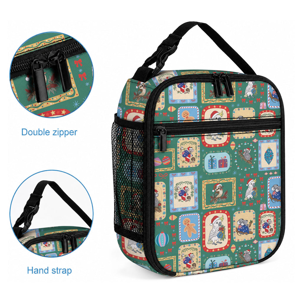 Australia Wildlife Christmas Stamp Lunch Bag Green Aussie Native Animal Seamless Pattern