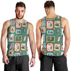 Australia Wildlife Christmas Stamp Men Tank Top Green Aussie Native Animal Seamless Pattern