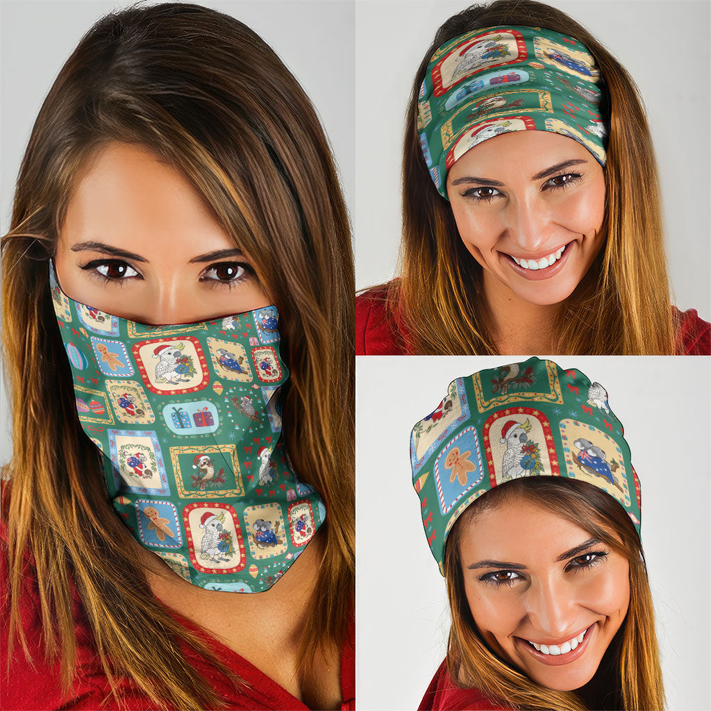 Australia Wildlife Christmas Stamp Neck Gaiter Green Aussie Native Animal Seamless Pattern