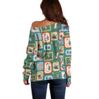 Australia Wildlife Christmas Stamp Off Shoulder Sweater Green Aussie Native Animal Seamless Pattern