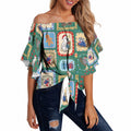 Australia Wildlife Christmas Stamp Off Shoulder Wrap Waist Top Green Aussie Native Animal Seamless Pattern