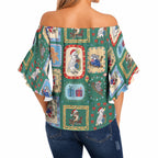 Australia Wildlife Christmas Stamp Off Shoulder Wrap Waist Top Green Aussie Native Animal Seamless Pattern