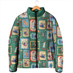 Australia Wildlife Christmas Stamp Padded Jacket Green Aussie Native Animal Seamless Pattern