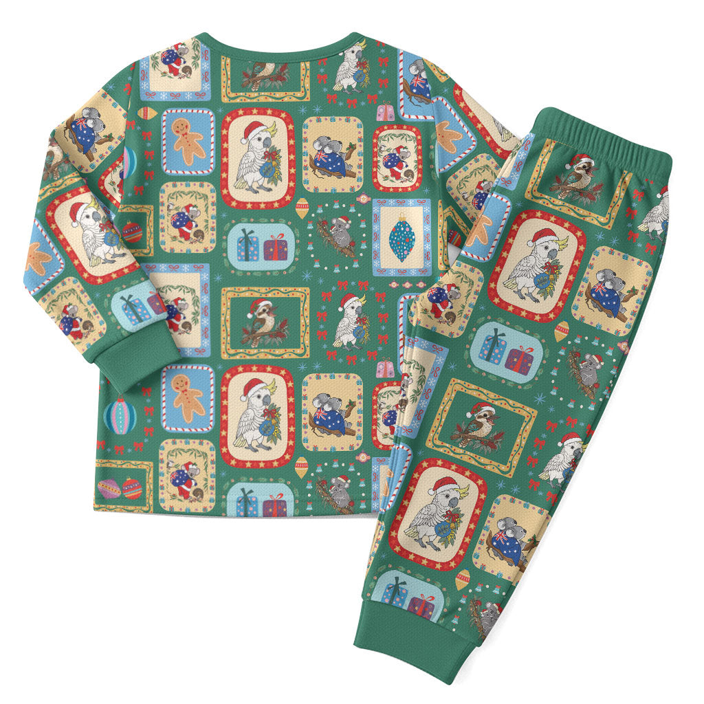 Australia Wildlife Christmas Stamps Christmas Pajama Set Green Aussie Native Animal Seamless Pattern