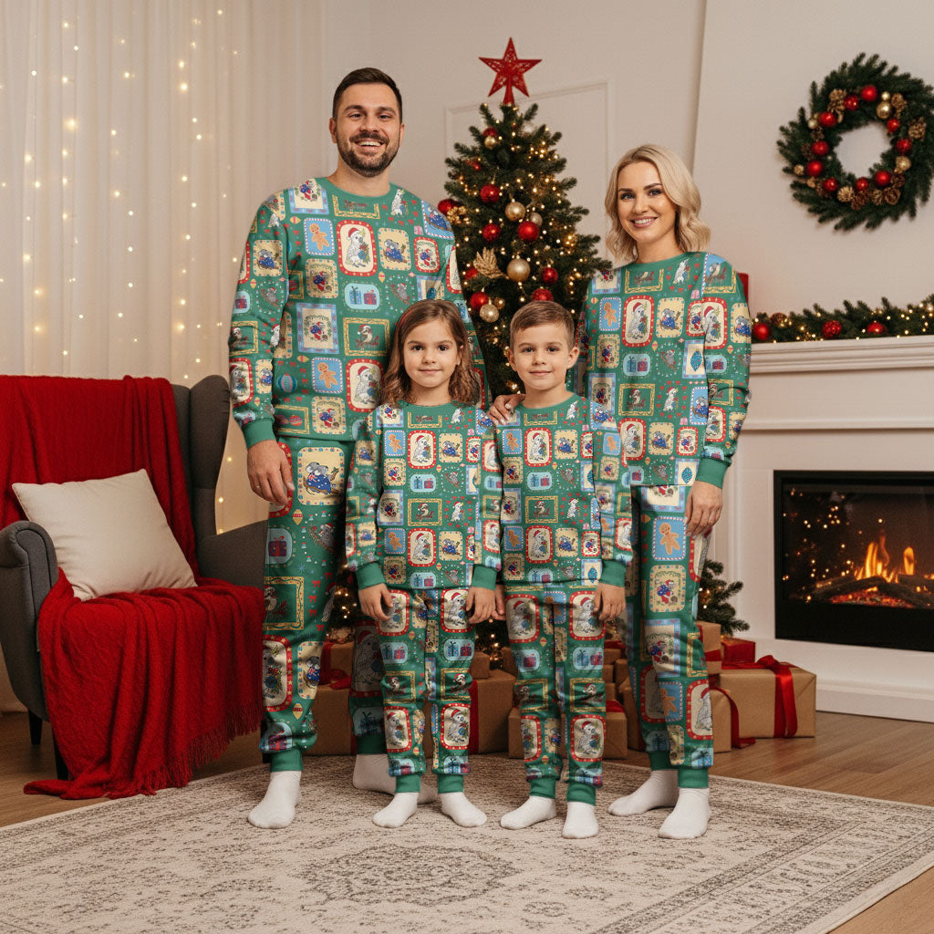 Australia Wildlife Christmas Stamps Christmas Pajama Set Green Aussie Native Animal Seamless Pattern