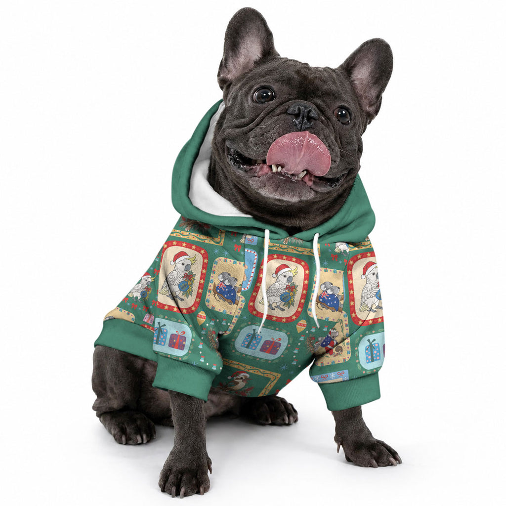 Australia Wildlife Christmas Stamp Pet Hoodie Green Aussie Native Animal Seamless Pattern