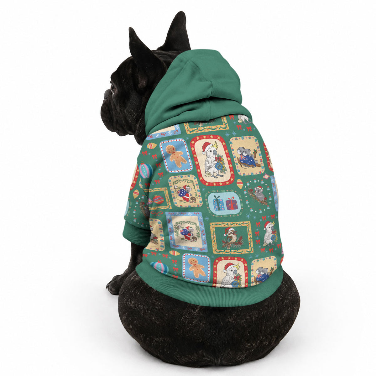 Australia Wildlife Christmas Stamp Pet Hoodie Green Aussie Native Animal Seamless Pattern