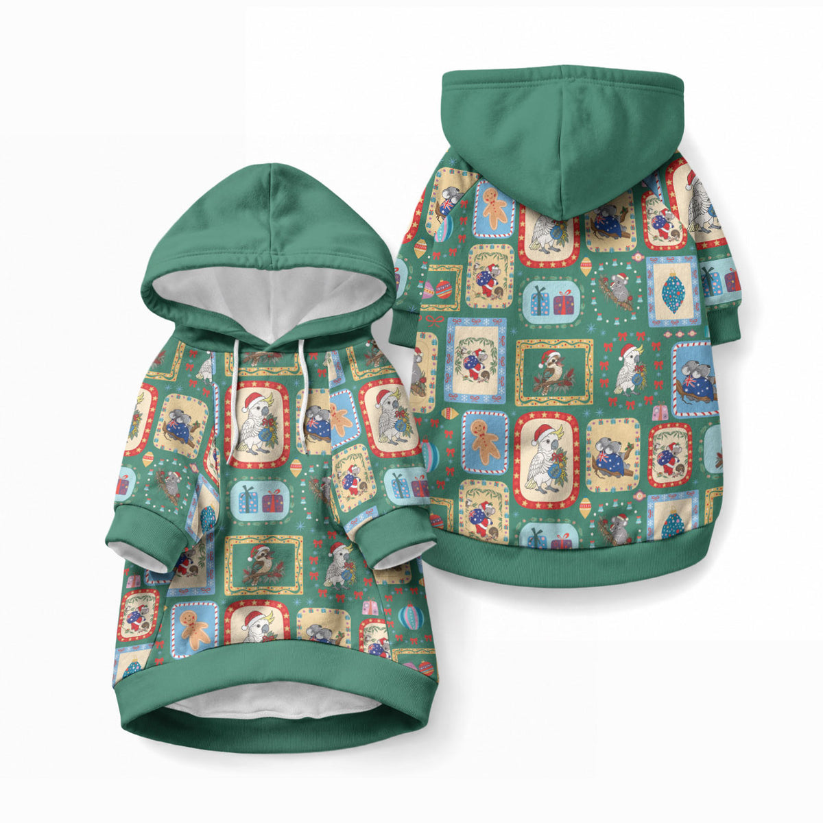 Australia Wildlife Christmas Stamp Pet Hoodie Green Aussie Native Animal Seamless Pattern