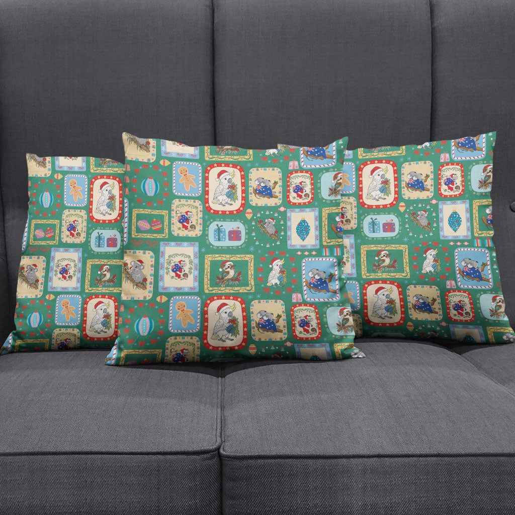 Australia Wildlife Christmas Stamp Pillow Cover Green Aussie Native Animal Seamless Pattern