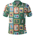Australia Wildlife Christmas Stamp Polo Shirt Green Aussie Native Animal Seamless Pattern