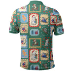 Australia Wildlife Christmas Stamp Polo Shirt Green Aussie Native Animal Seamless Pattern