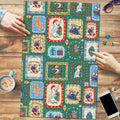 Australia Wildlife Christmas Stamp Puzzle Green Aussie Native Animal Seamless Pattern