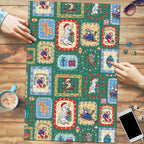 Australia Wildlife Christmas Stamp Puzzle Green Aussie Native Animal Seamless Pattern