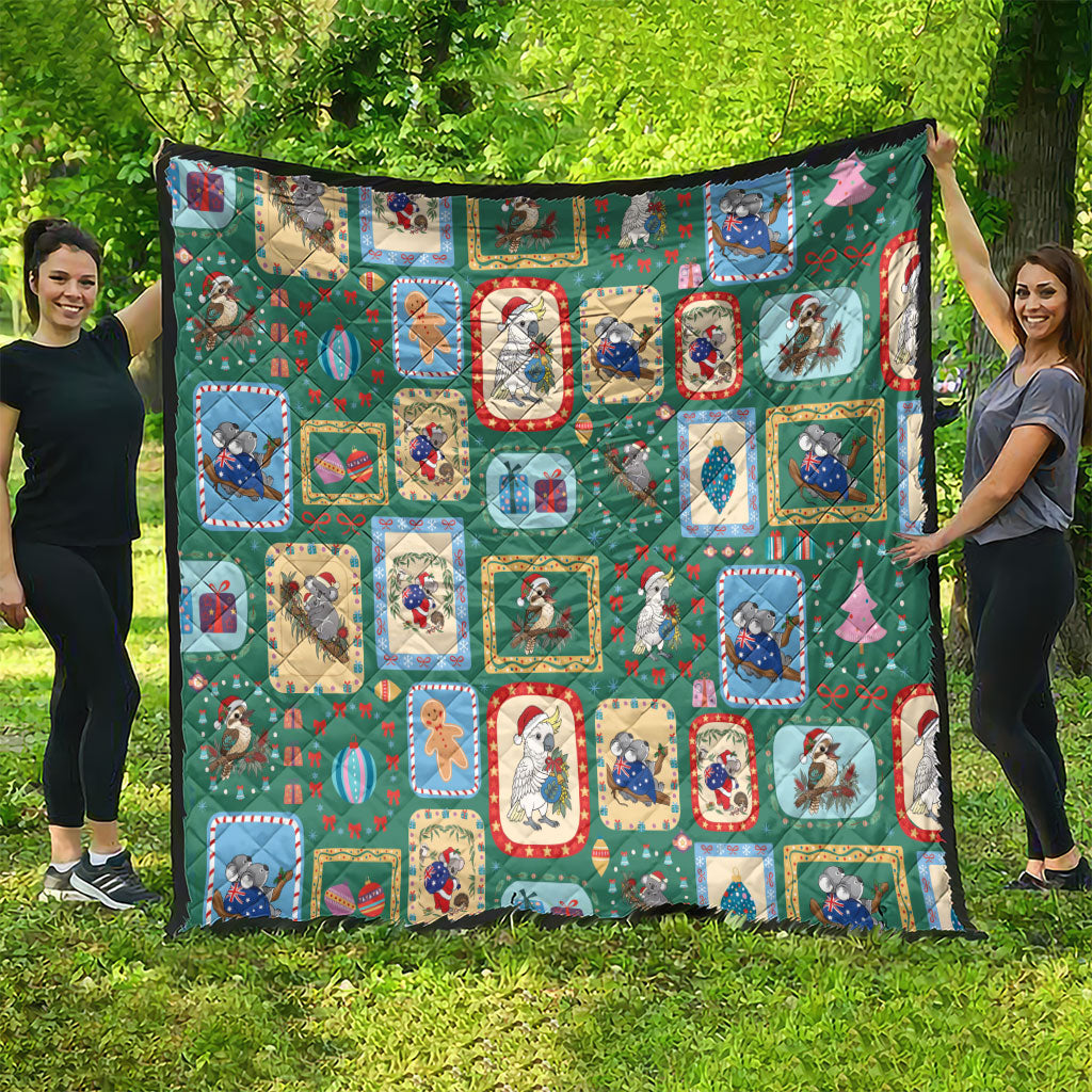 Australia Wildlife Christmas Stamp Quilt Green Aussie Native Animal Seamless Pattern