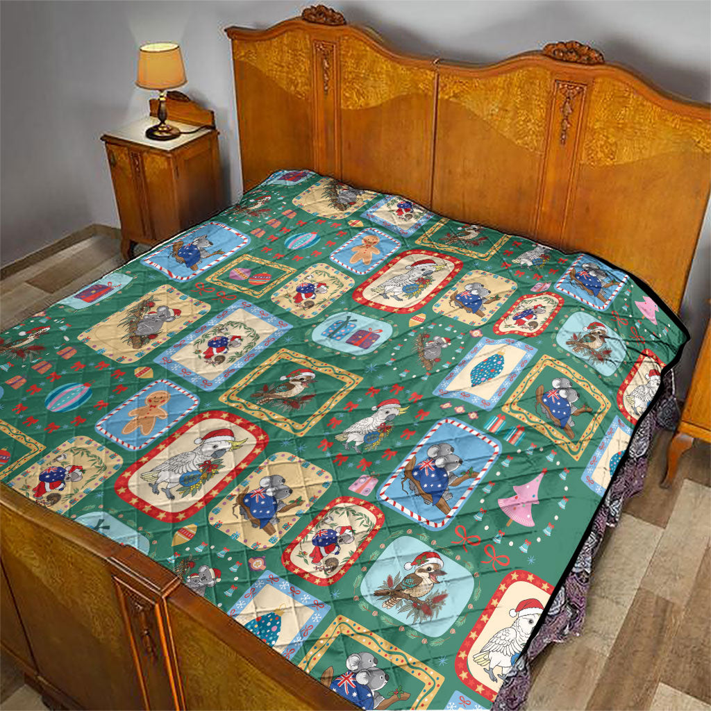 Australia Wildlife Christmas Stamp Quilt Green Aussie Native Animal Seamless Pattern