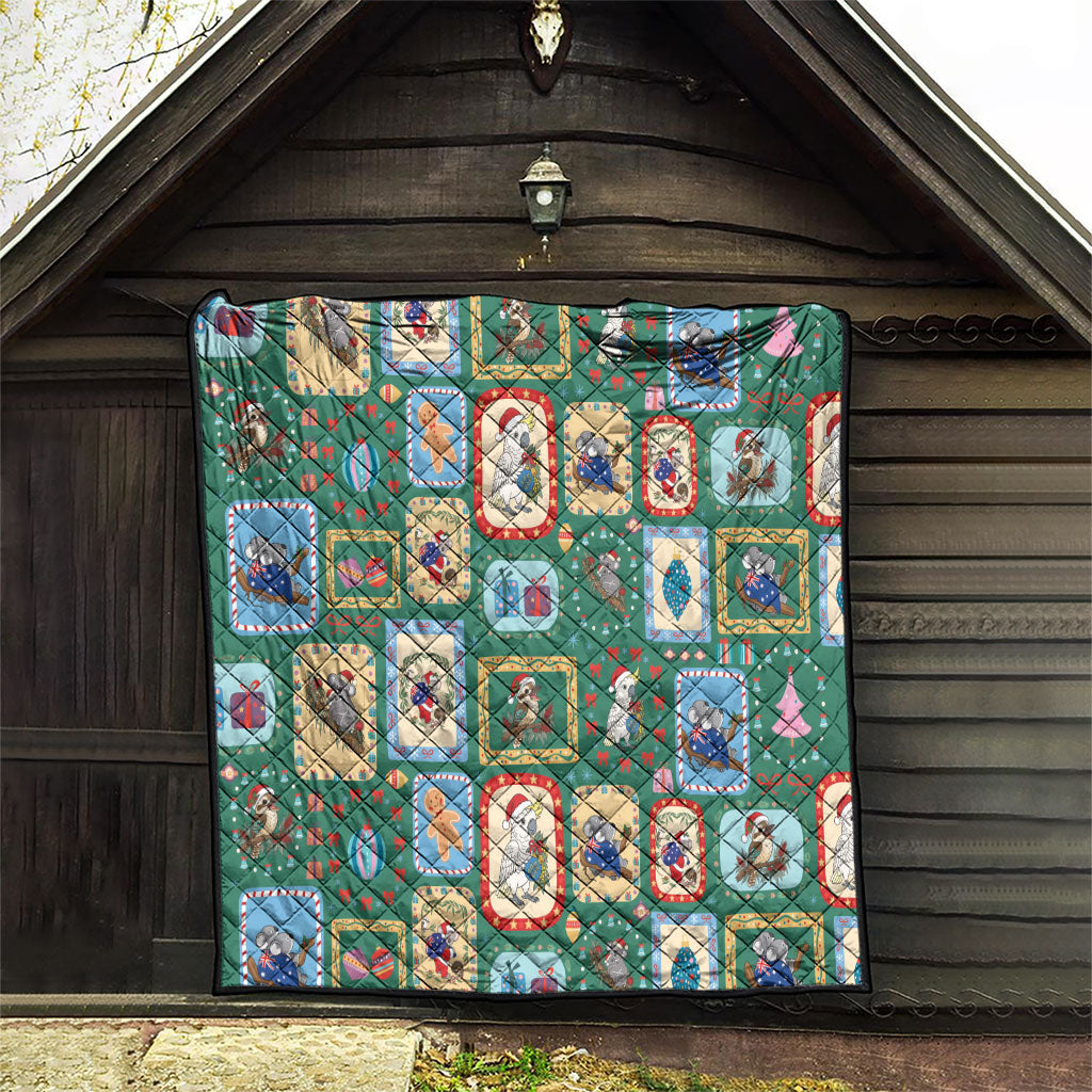 Australia Wildlife Christmas Stamp Quilt Green Aussie Native Animal Seamless Pattern