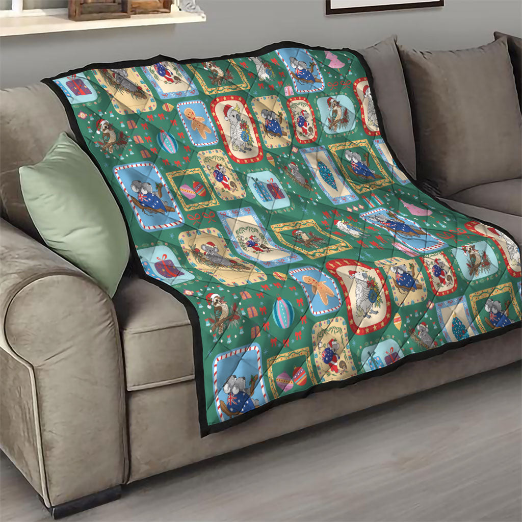 Australia Wildlife Christmas Stamp Quilt Green Aussie Native Animal Seamless Pattern